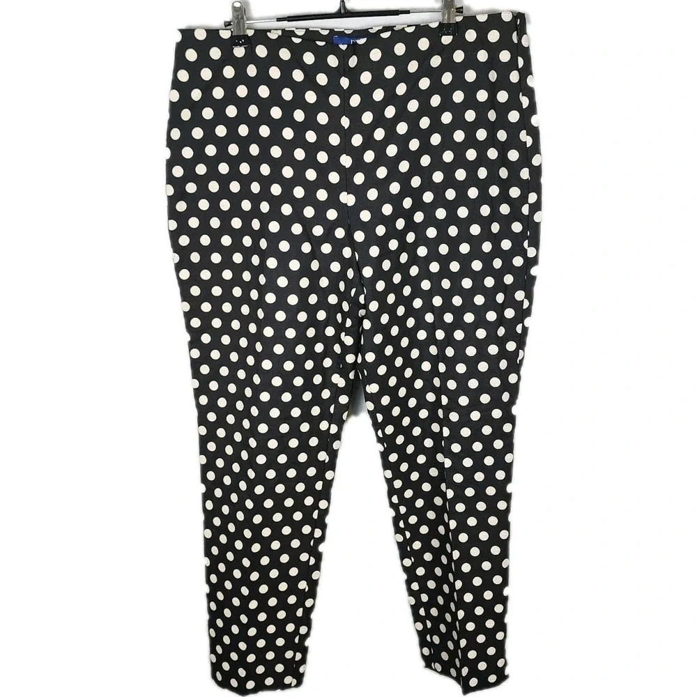 RSVP Talbots Chatham Ankle Pants Womens 12 Black‎ Polka Dot Jacquard Casual NEW
